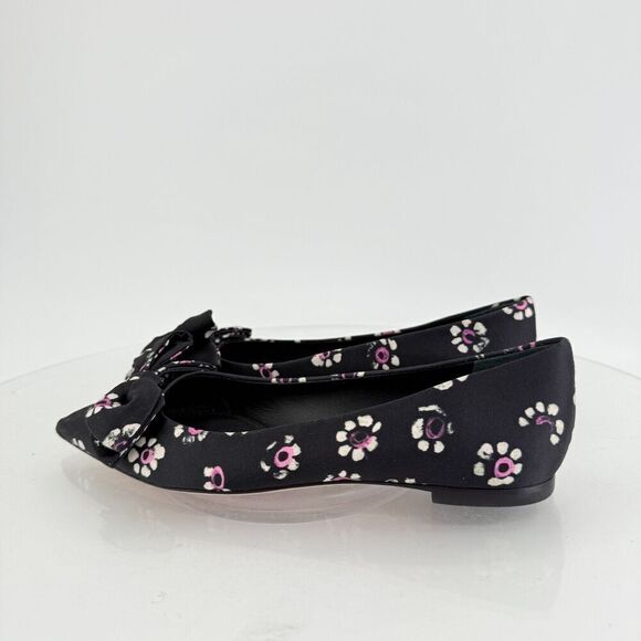 Tory Burch Rosalind Ballet Flats Women's Size 5 Black Floral Satin Bow Pointed - Picture 5 of 16